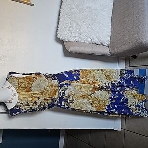 Alexa B Women's Dress, Floral Print, Yellow, and Royal Blue